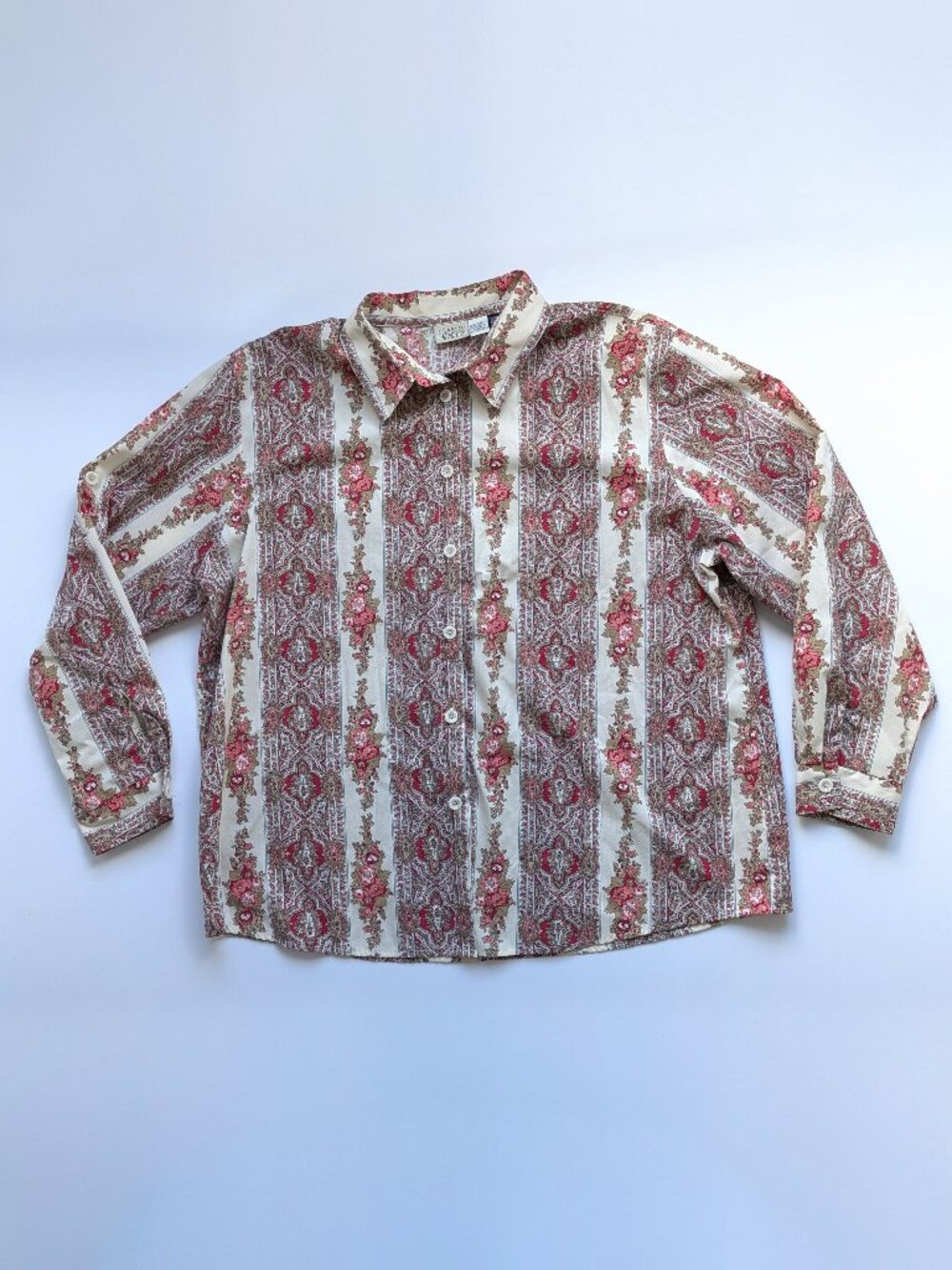Vintage 80s / 90s Women's Shirt 22W Floral Cowgirl Pink Poly Cotton USA Button